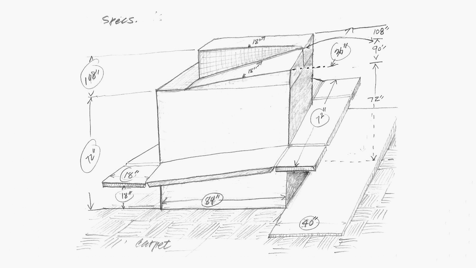 Hand drawn sketch of a multi-level platform.