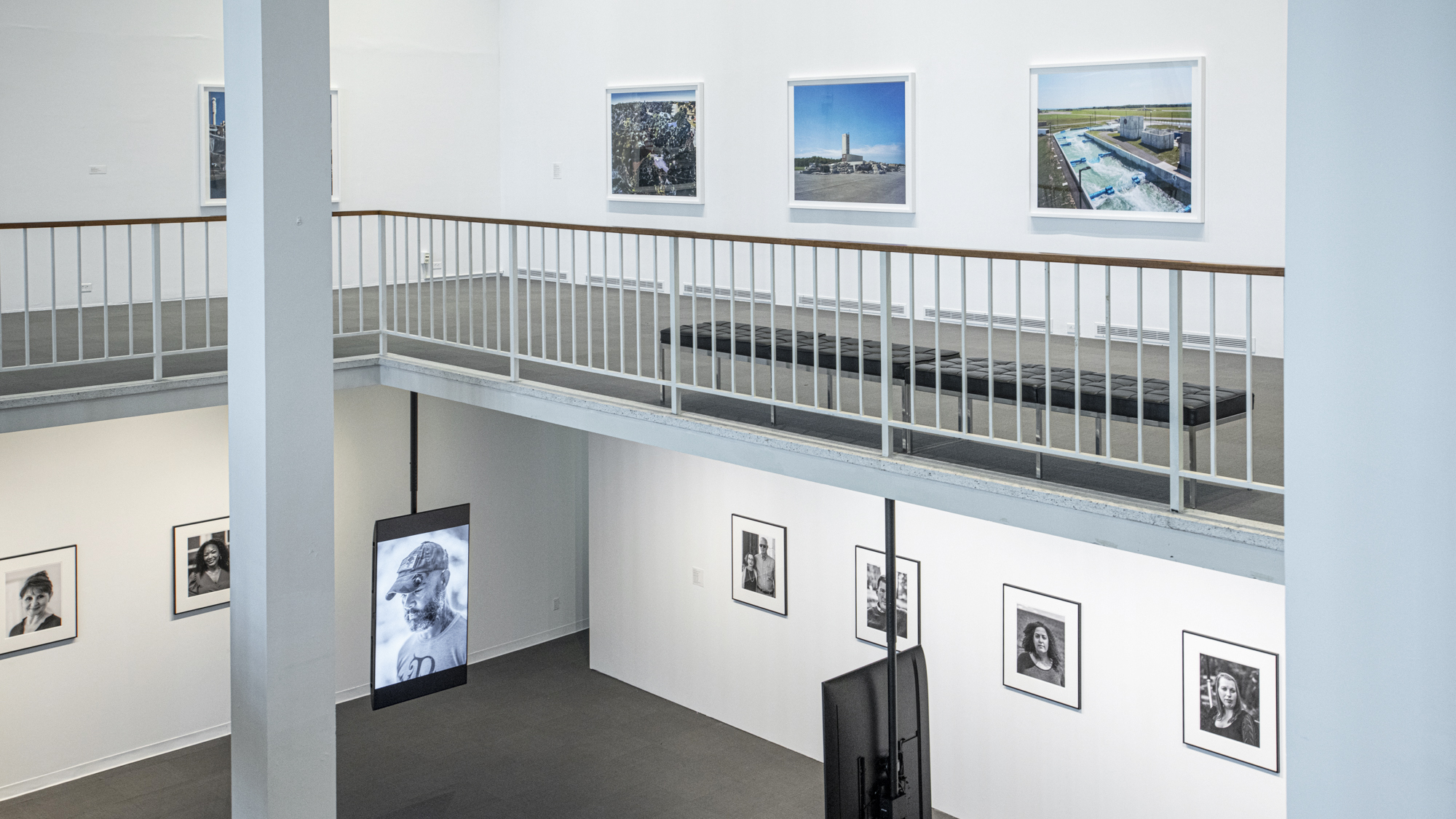 Expansive image of the museum showing artwork installed on the first and second floors.