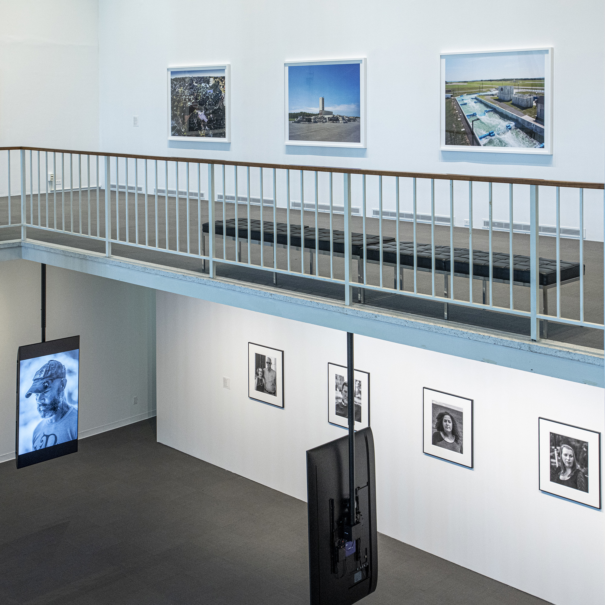 Expansive image of the museum showing artwork installed on the first and second floors.